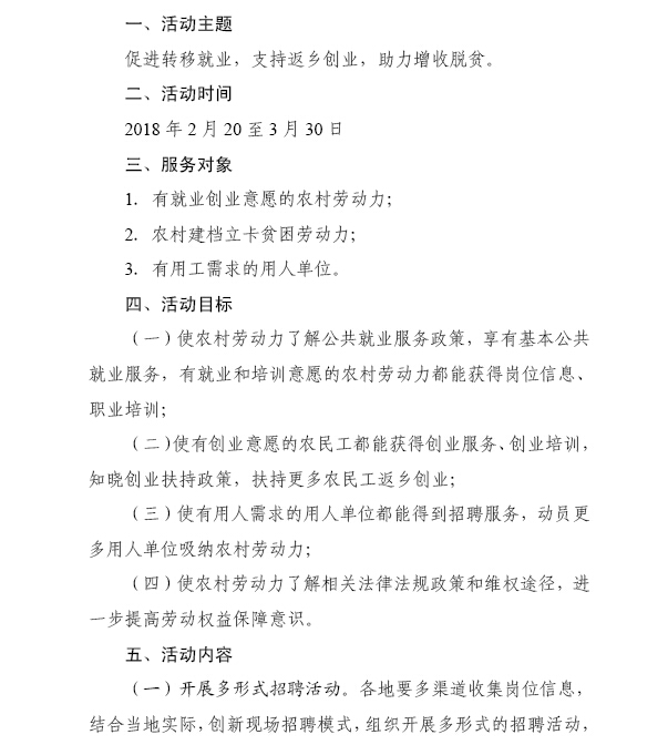 湖南省人力资源和社会保障厅 湖南省扶贫开发办公室 湖南省总工会 湖南省妇女联合会关于开展2018年春风行动的通知（湘人社函〔2018〕39号）